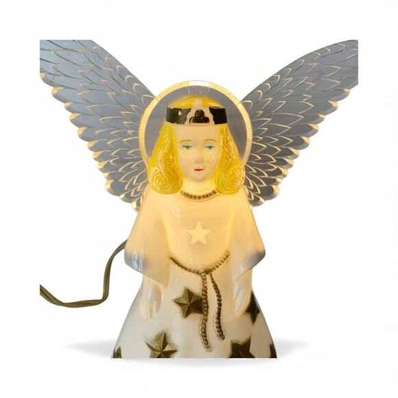 Vintage 1950 PARAMOUNT Plastic Lightup CHRISTMAS Angel Tree Topper Blowmold Rare - Picture 2 of 10